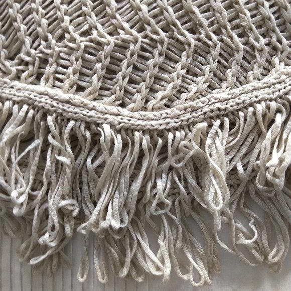 ESPRIT Poncho-Style Fringed Boho Cowl Neck Long Sleeved Taupe Beige Sweater - Picture 2 of 4